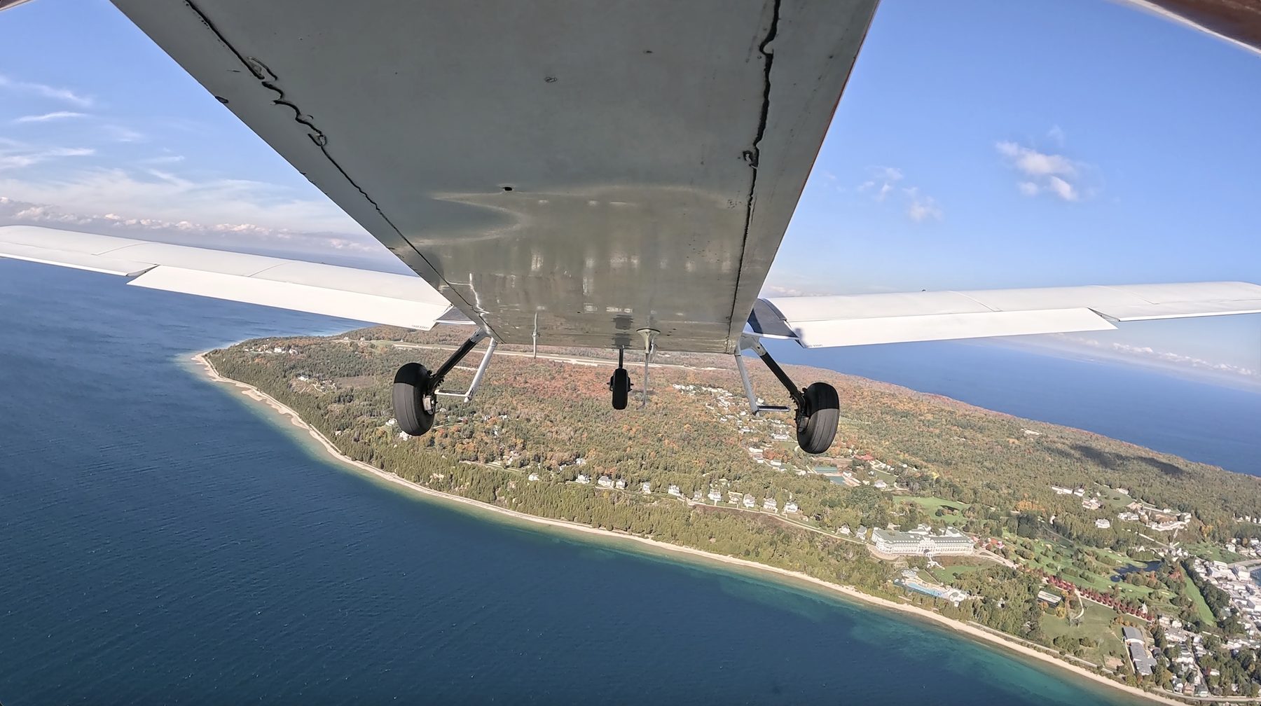 View from N26248's wing over the coastline in fall